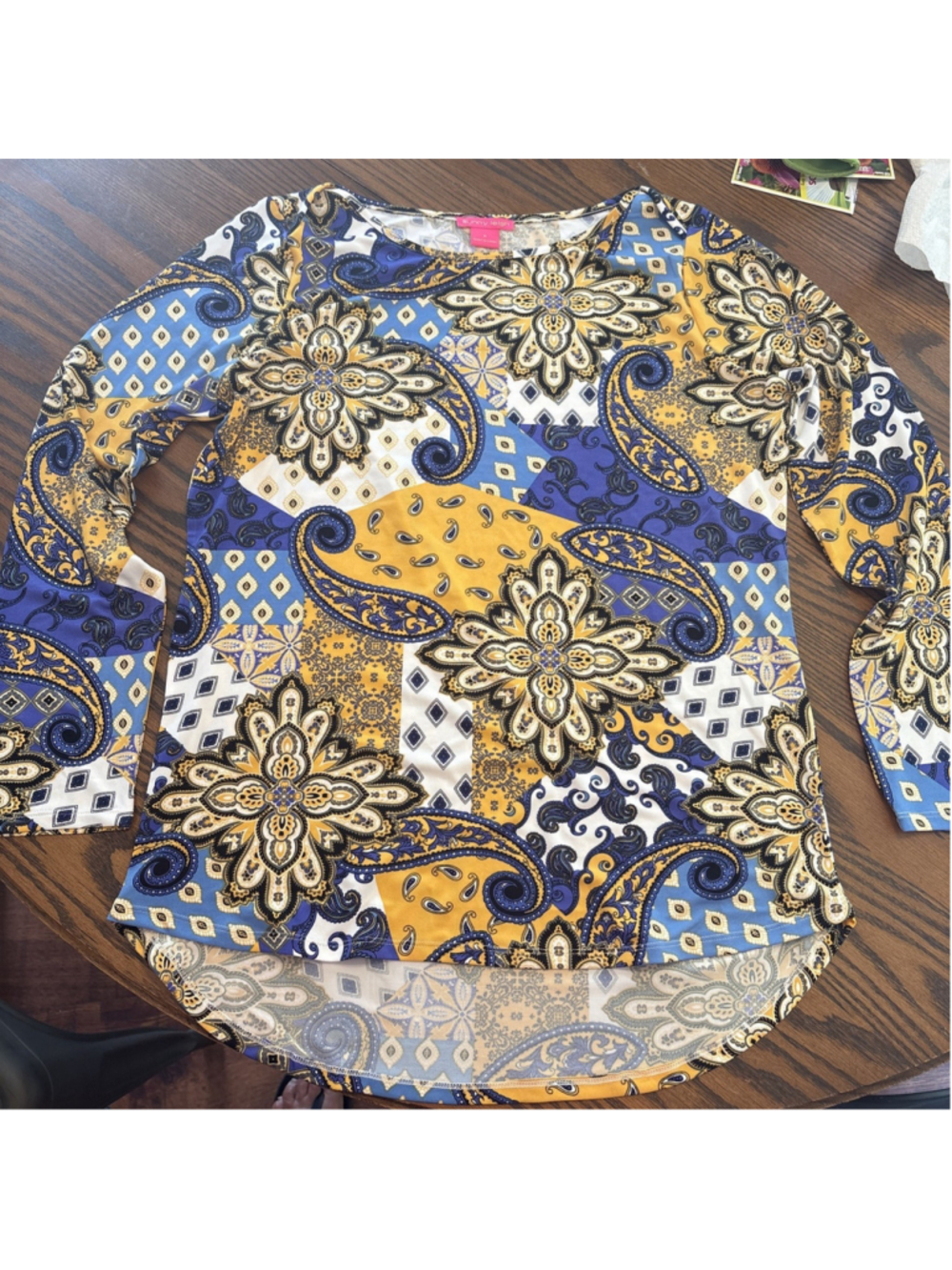 sunny leigh tops long sleeve blue/gold women’s M